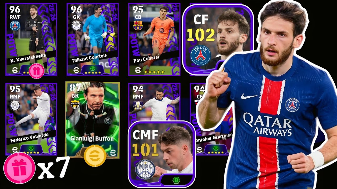 Лучший подарок!! 🎁🥳 Игрок недели Лиги чемпионов Кварацхелия с рейтингом 102! Открытие набора eFoo...