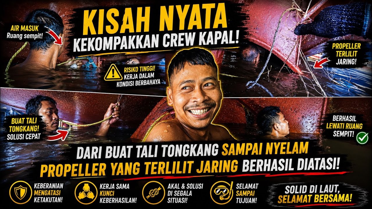 Kisah Nyata Kekompakan Crew Kapal Dari Buat Tali Tongkang sampai Nyelam Propeller YG Terlilit Jaring