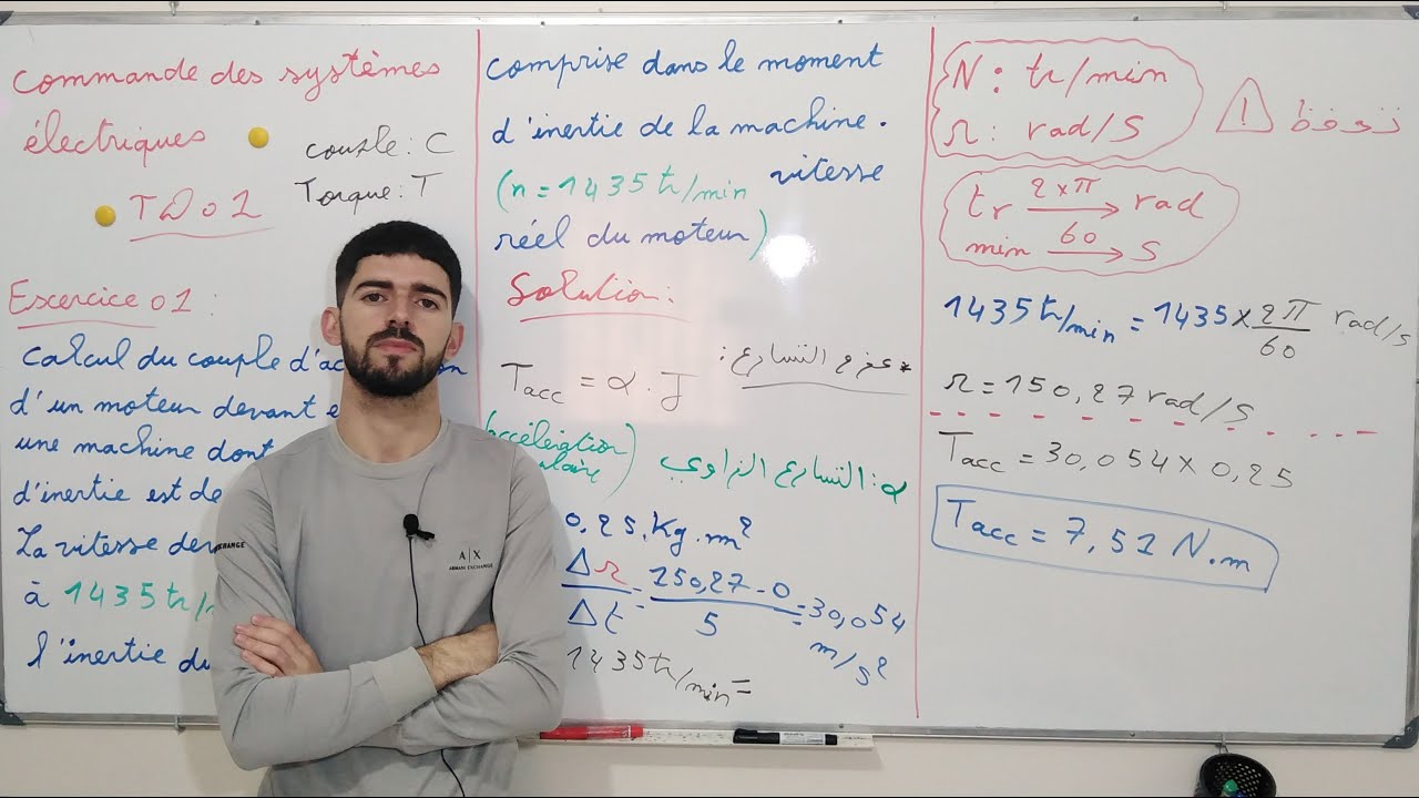 Calcul du couple d’accélération d’un moteur – Exercice corrigé شرح باللغة العربية