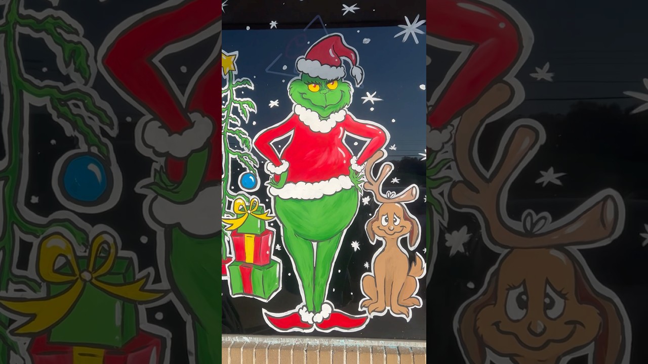 Christmas time is here! Christmas window painting! 🎄✨ #art #christmas #holiday #santa #grinch