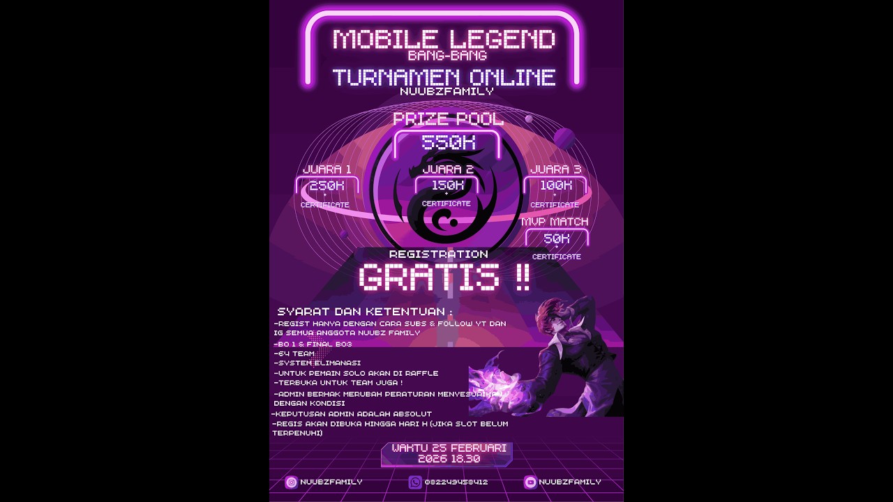 GIVE AWAY TOTAL 550K !! TOURNAMENT MOBILE LEGEND ONLINE REGIST FREE !! VERTICAL