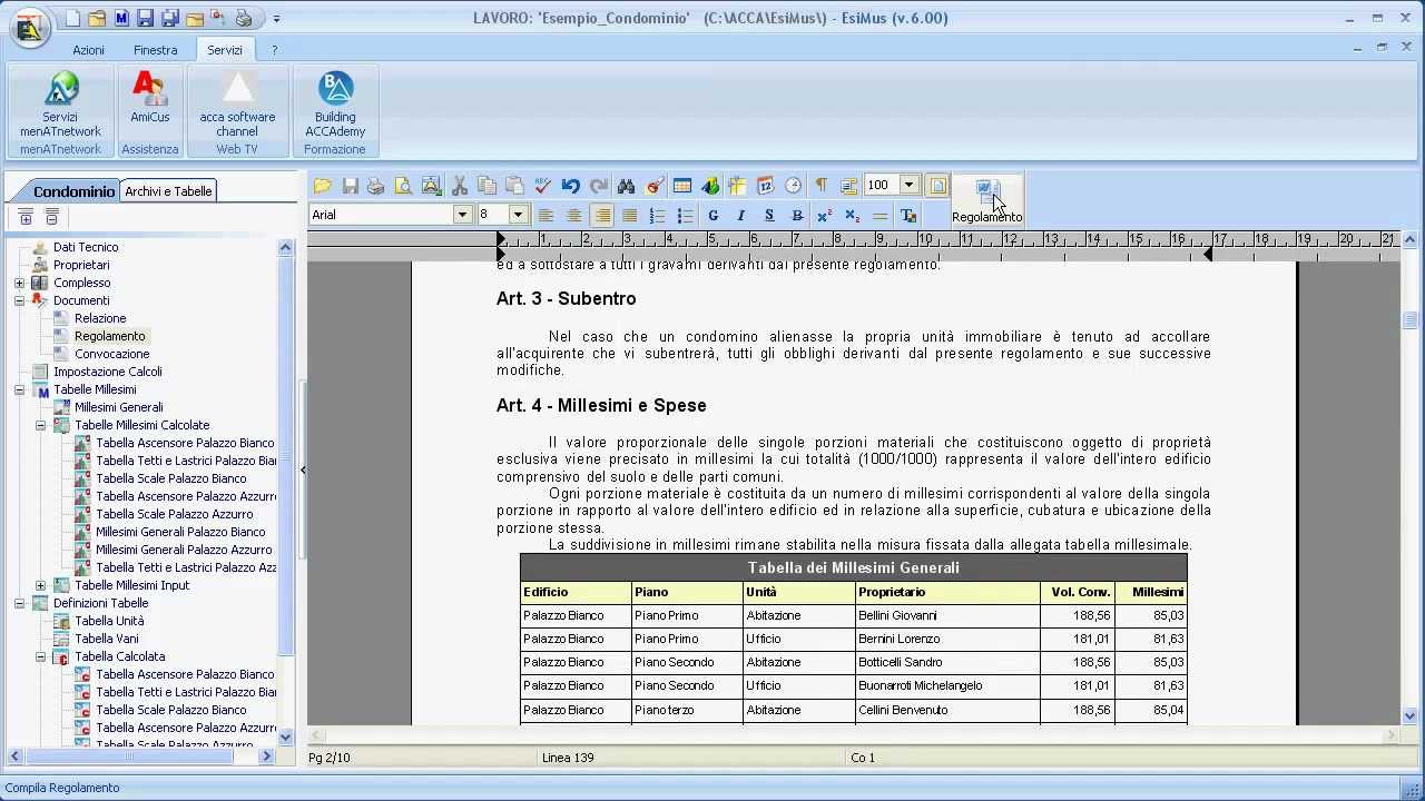 Software Tabelle millesimali - EsiMus (ACCA software)