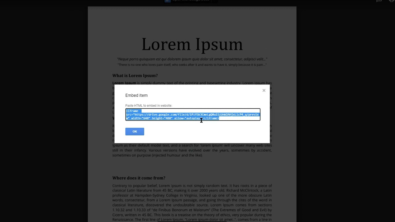 How to embed pdf from Google Drive