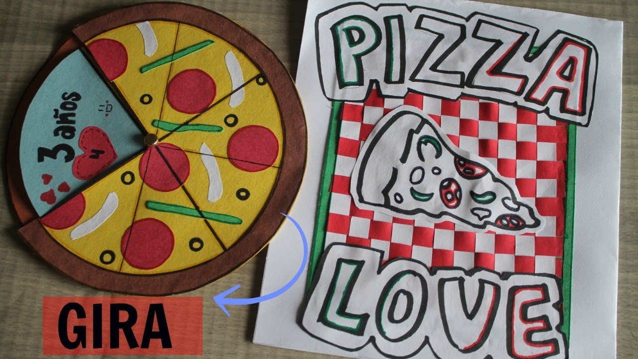 TARJETA GIRATORIA EN FORMA DE  PIZZA | IVONNE E IVETTE