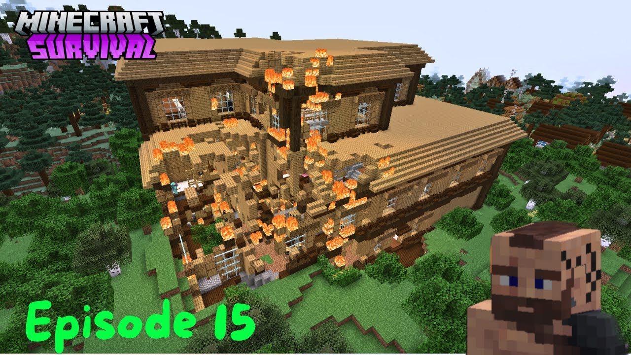 My First Woodland Mansion and Its on FIRE! Minecraft - Let's play Episode 15