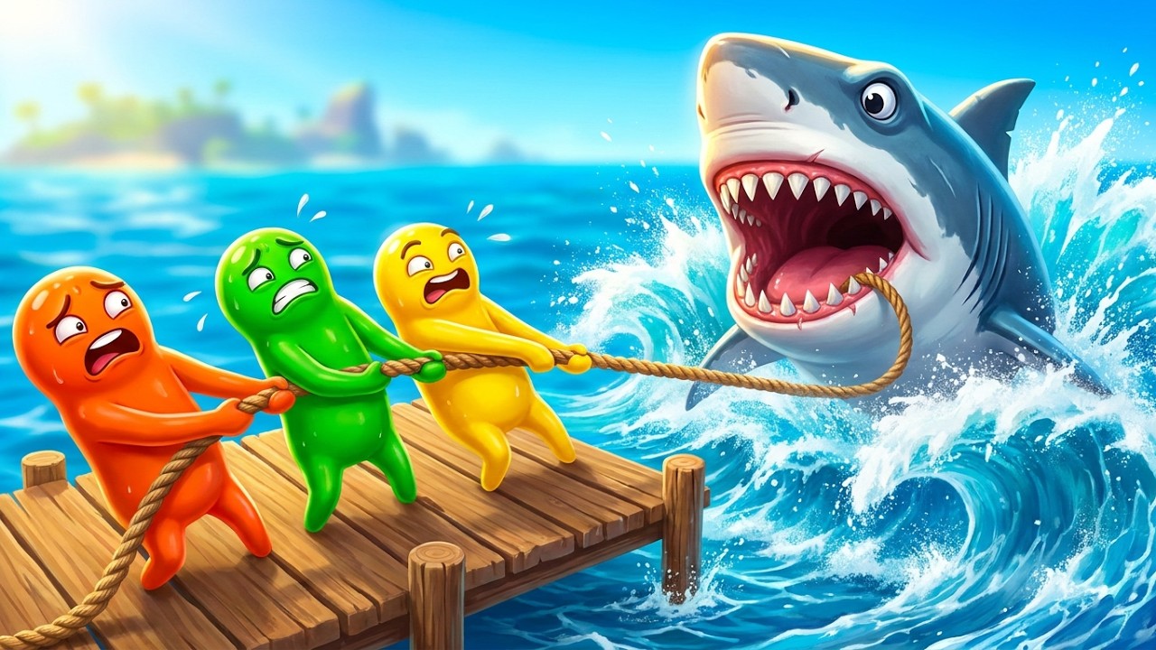 ган бист gang beasts ловим акул