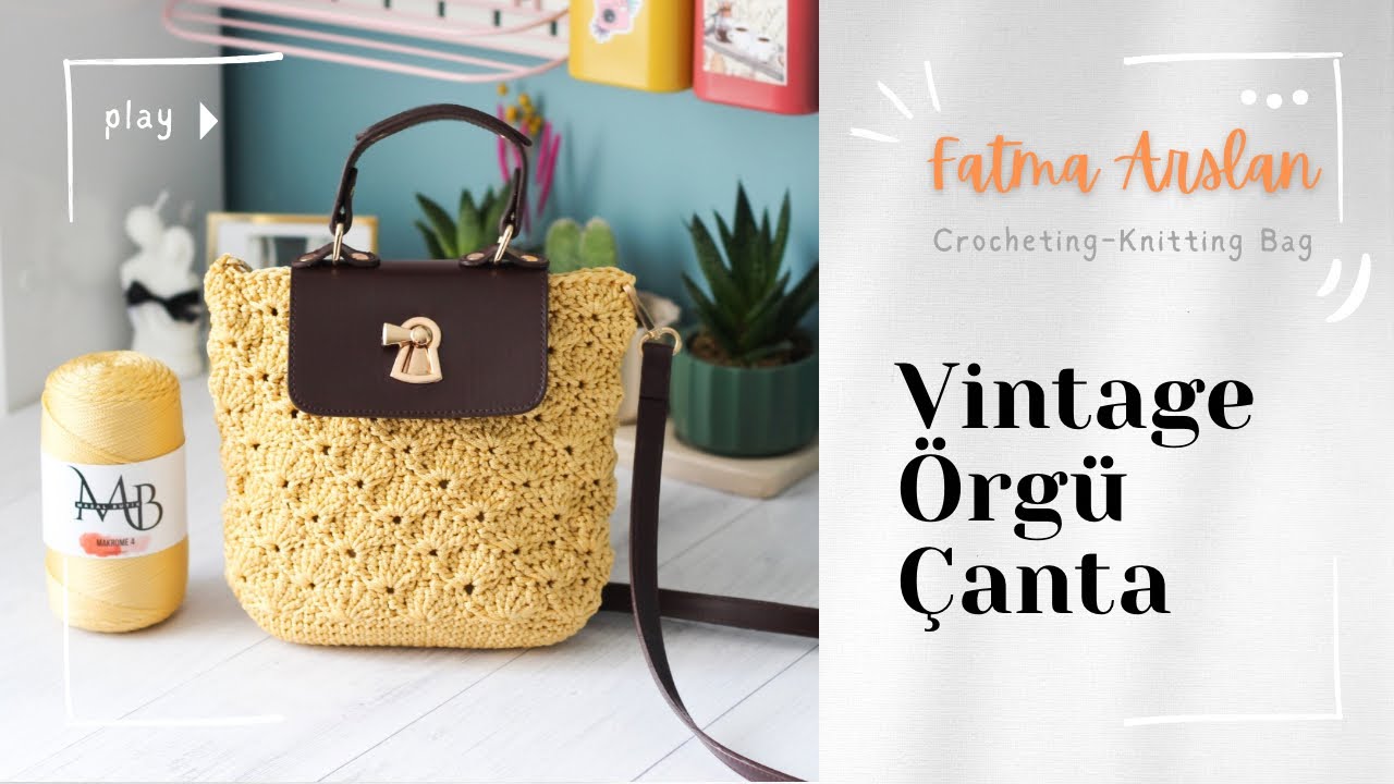 Yelpaze Desenli Vintage Örgü Çanta-Crocheting Bag -Knitting Bag
