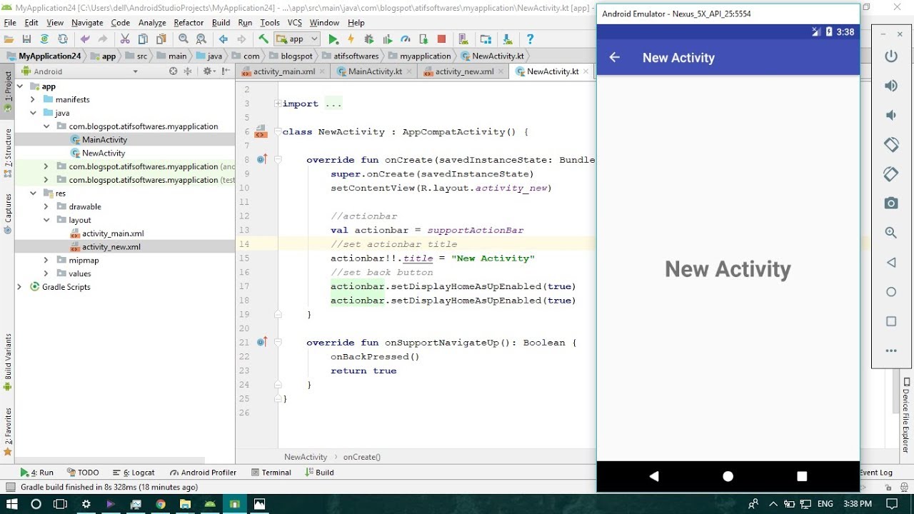 Back button on ActionBar/Toolbar | Android Studio | Kotlin