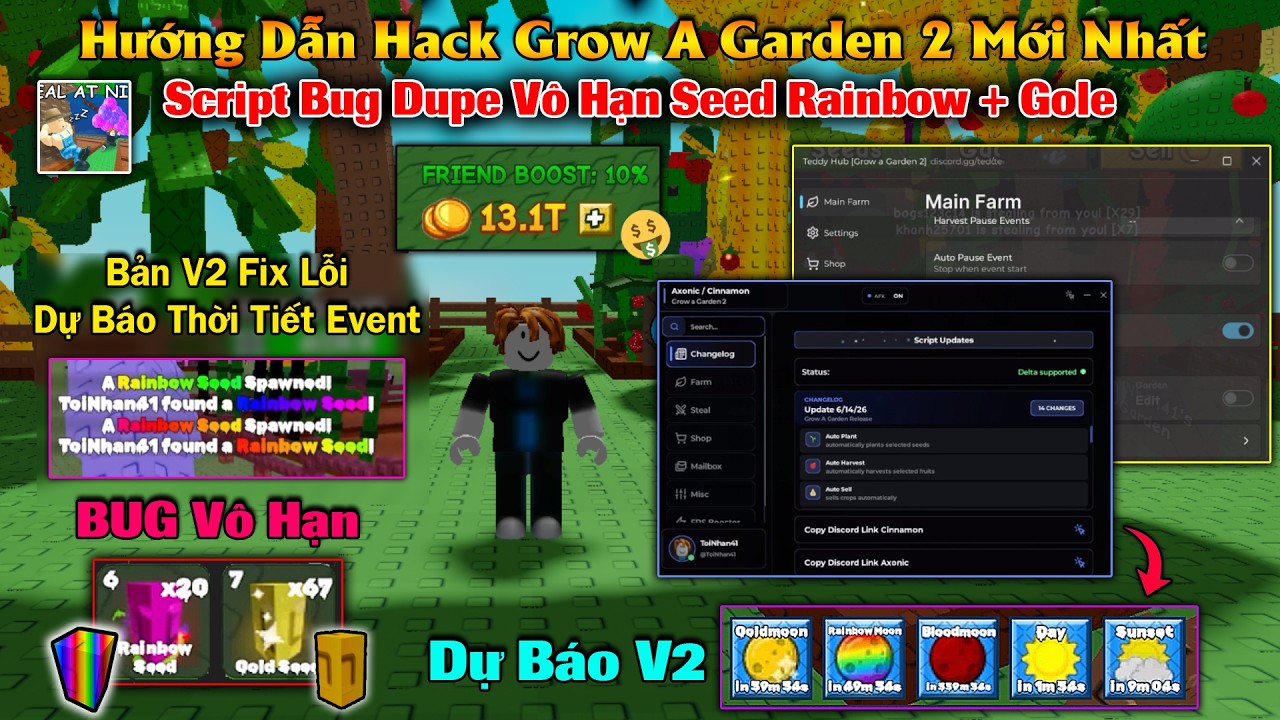 C&aacute;ch hack Grow A Garden 2 Script V2 Nokey dự b&aacute;o thời tiết Event Fix Lỗi ? Bug Rainbow, Gold Seed !