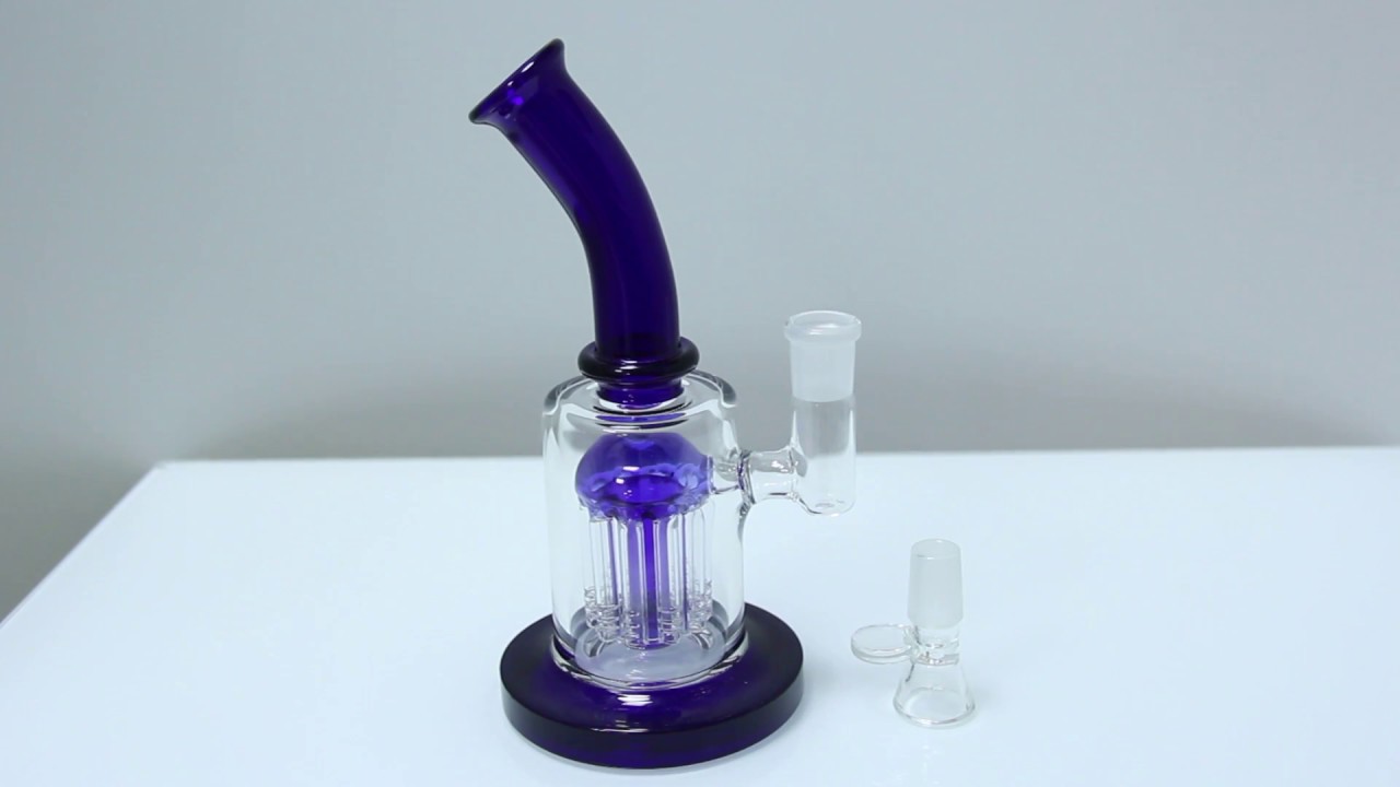 Bent neck glass bong blue smoking water pipe with 10 arm tree perc