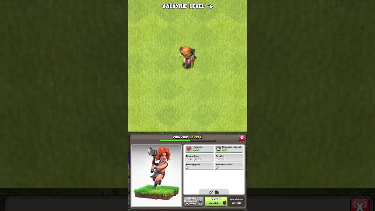Valkyrie Transformation Level 1 To Max And All Details Hitpoint Damage🔥 #shorts #clashofclans #coc