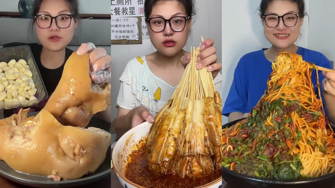 Yummy /Eating Challenges 🤤 Pork belly Spicy noodles 🍜😋 fired chicken 🍗#eatingshow #delicious #eat 