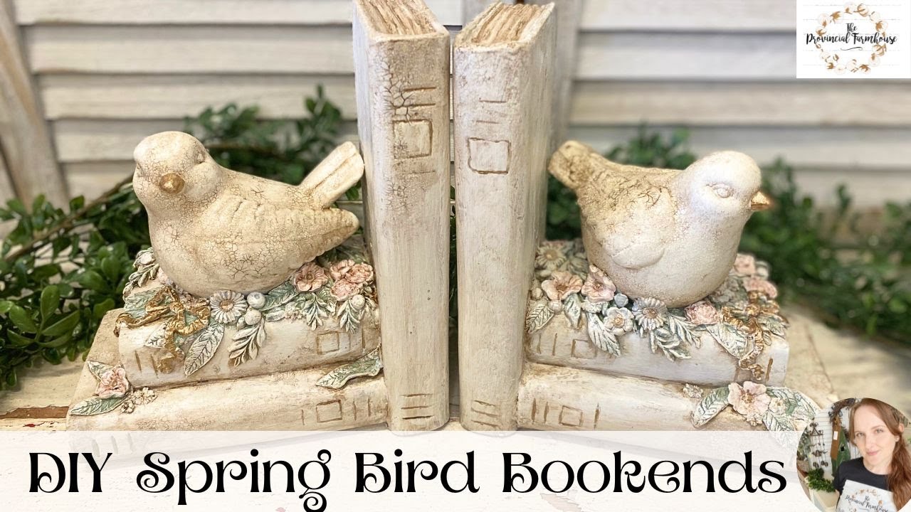 DIY Spring Bird Bookends using IOD Moulds | Shabby Chic Thrift Flip | French Country Decor | Upcycle
