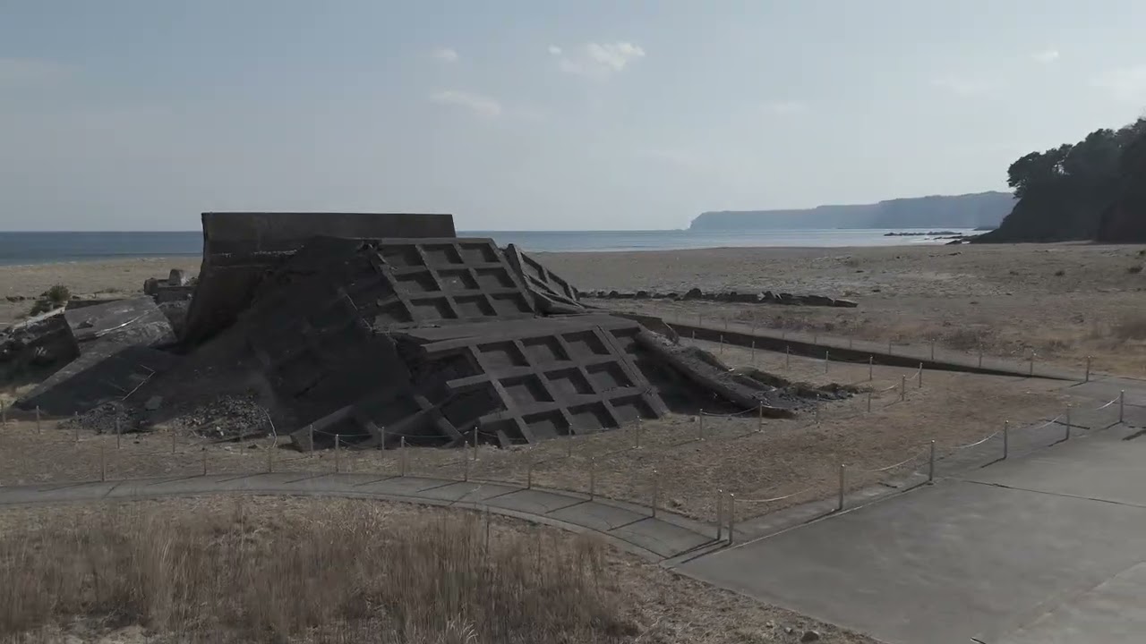 震災遺構　明戸海岸防潮堤　明戸キャンプ場　明戸マレットゴルフ場　ホテル羅賀荘　