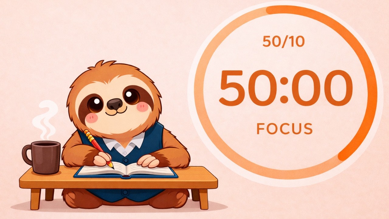 50/10 Pomodoro Timer | 2 Hours Deep Focus | Chill Lofi Study with Me 🦥
