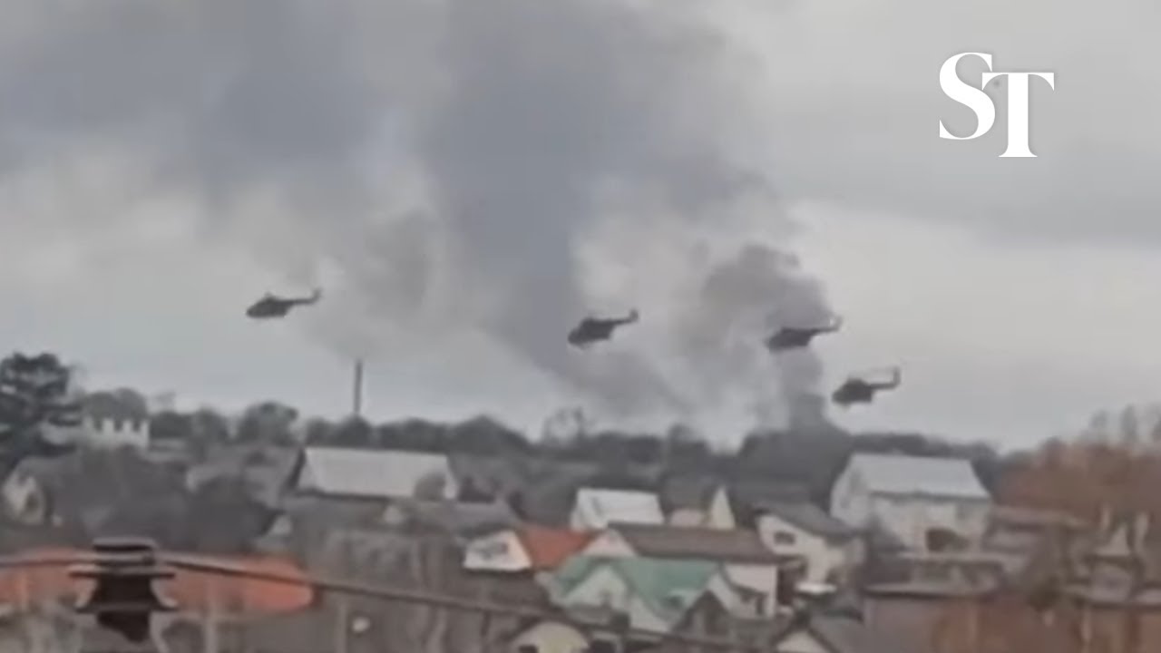 Military helicopters seen flying over in Kyiv