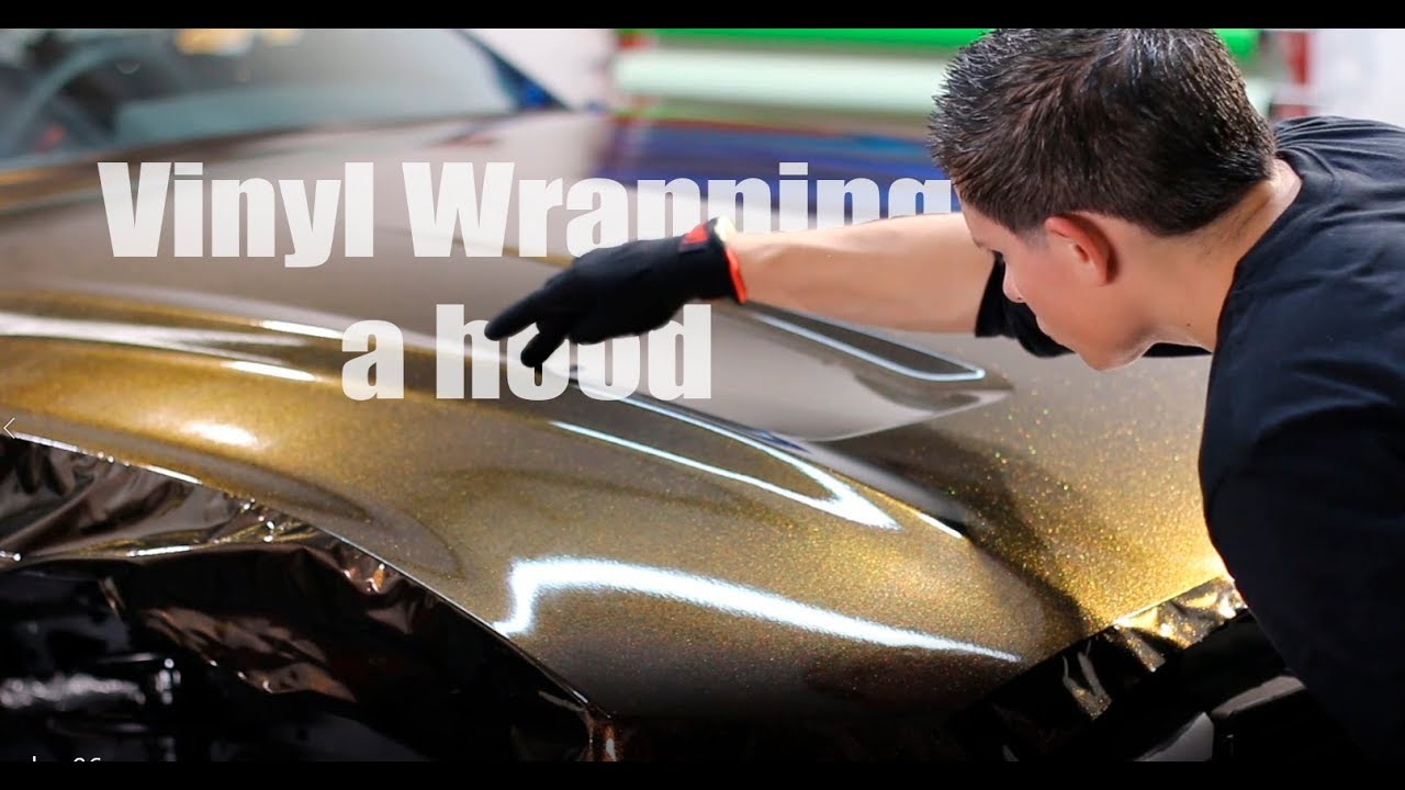 Vinyl Wrapping 2019 Mustang Hood in KPMF Copper Black Starlight