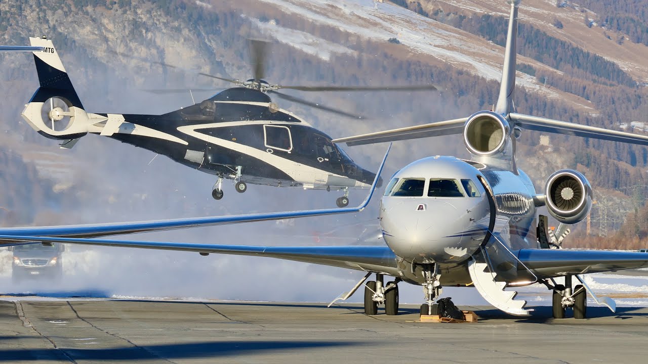 High level meeting of Gulstreams, Falcons and other VIP jets and helicpters at Samedan airport