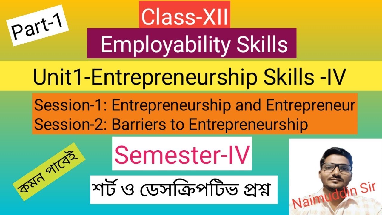 Class-12 //Semester-IV// Employability Skills //Part-1// Entrepreneurship Skills-IV