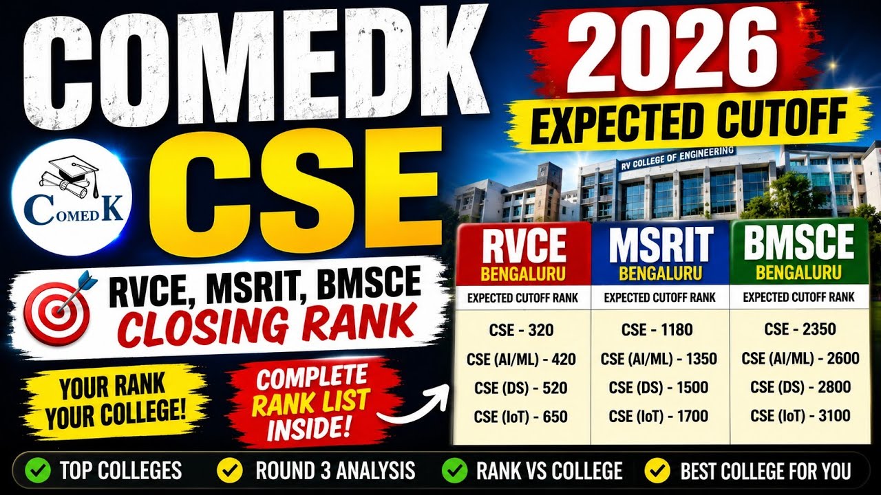 COMEDK CSE Expected Cutoff 2026 🔥 RVCE, MSRIT, BMSCE Closing Rank