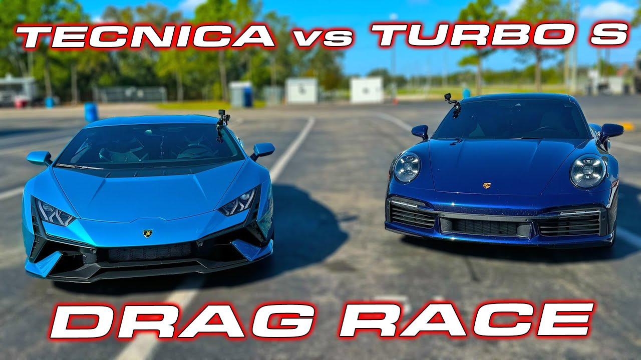 Lamborghini Huracan Tecnica vs Porsche 911 Turbo S 1/4 Mile Drag Race