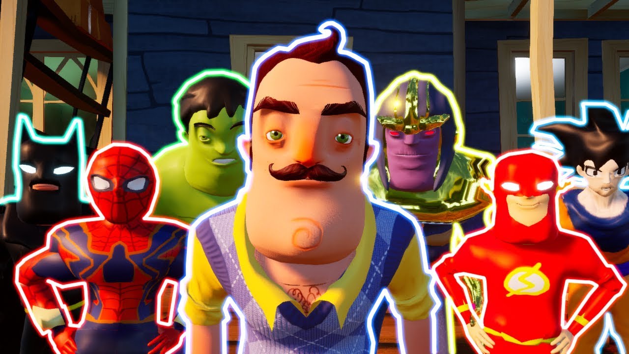 My New Neighbors are from Hello Neighbor,Batman,Flash,Hulk,Spider Man,Dragon Ball Super,The Avengers