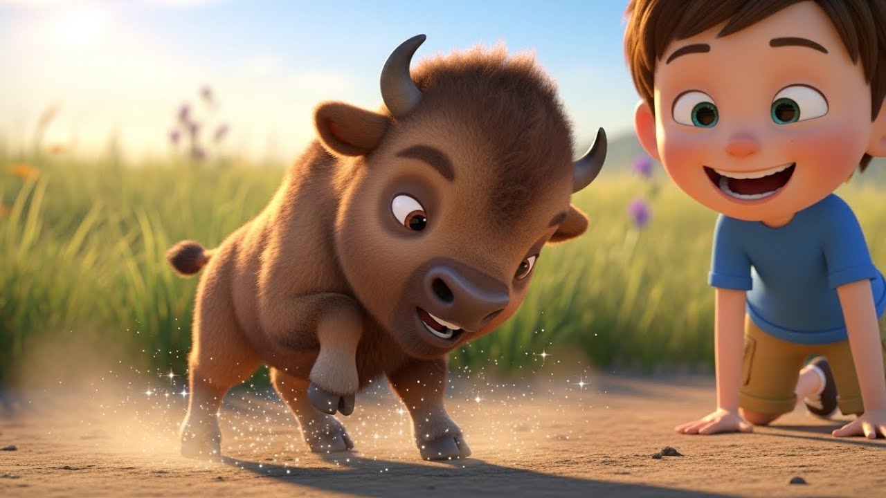 Um filhote de bisão bufou ao ver a nuvem de chuva 🌧️🐃 | Cantiga Infantil Divertida