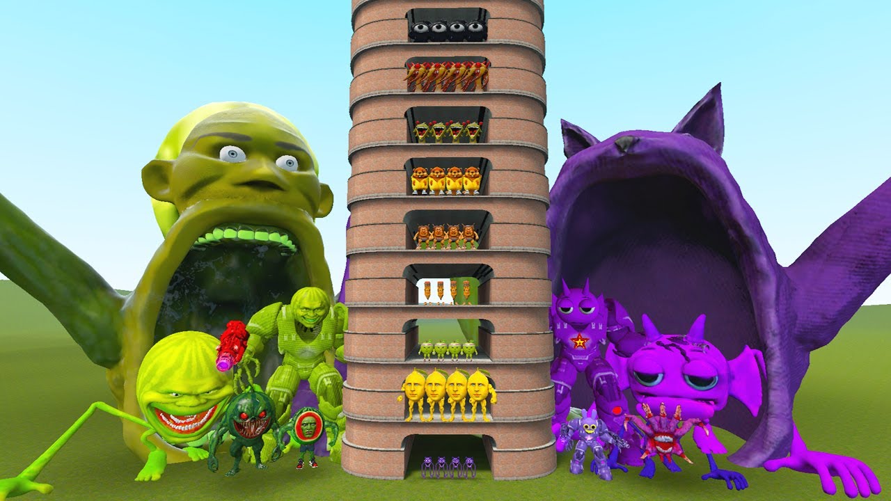 TALLGRASS LITTLE TO BIG ALL LIN GANG MELON VS ALL SPRUNKI DURPLE PHASES 1 - 10 in GMod! 2