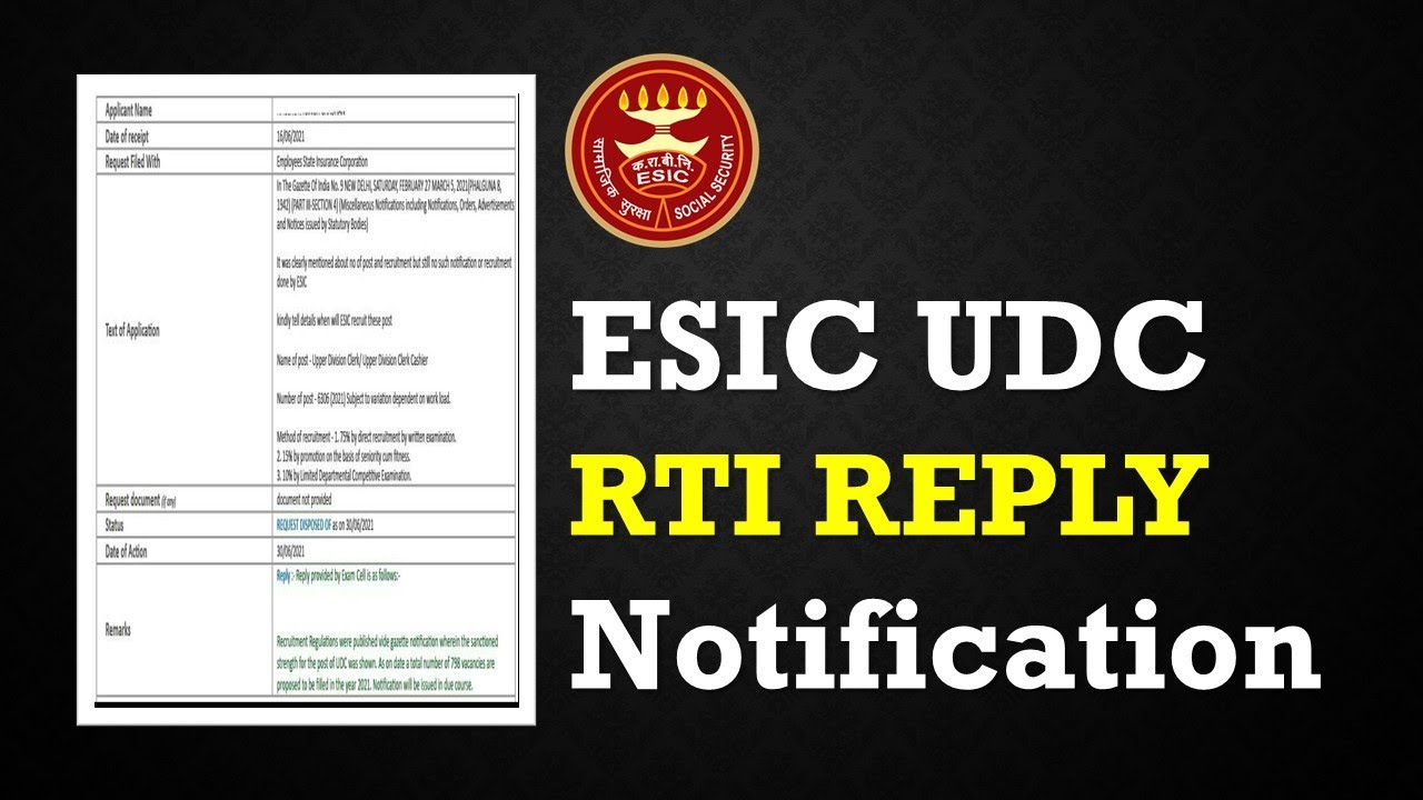 ESIC UDC 2021 Notification Update With RTI Reply.......