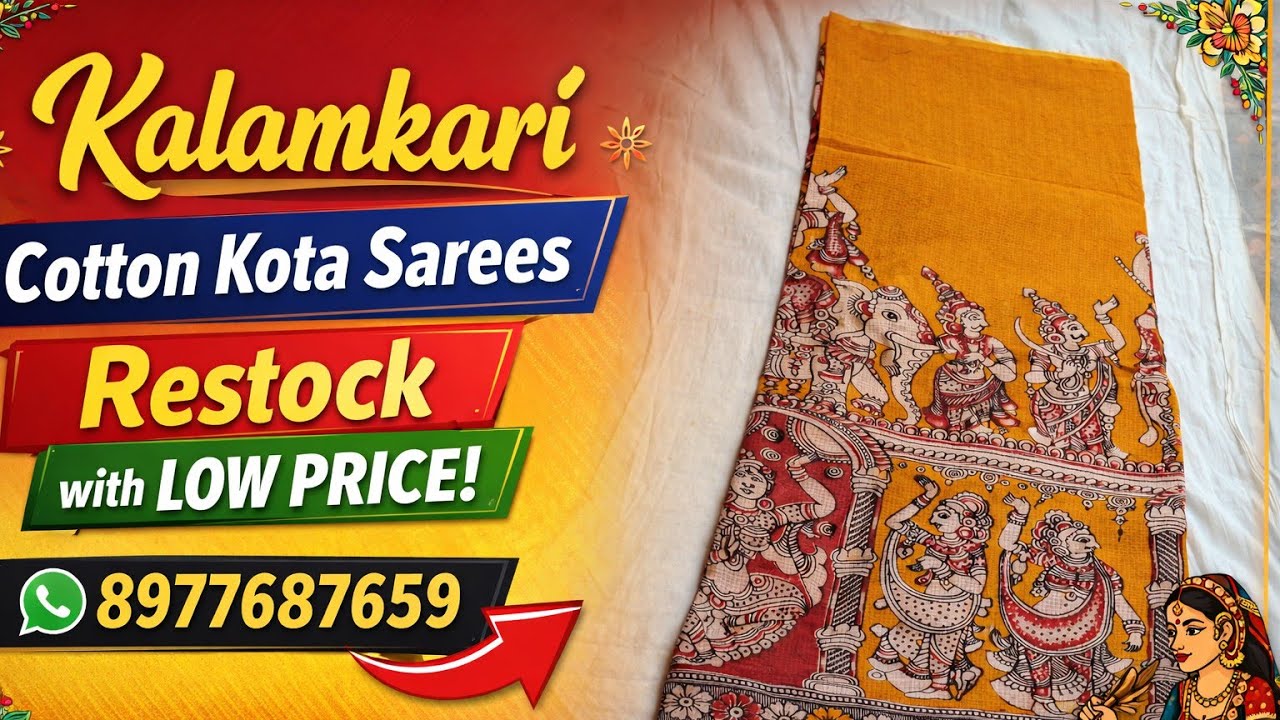 Kalamkari Cotton Kota Sarees Restocked with low Price #Kalamkaricottonkotasarees #kalamkarisarees