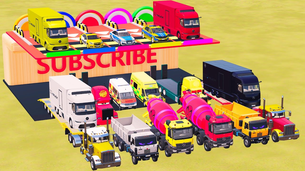 TRANSPORTING POLICE CARS, AMBULANCE, FIRE TRUCK, COLORFUL CARS WITH TRUCK -FARMING SIMULATOR 22! #8