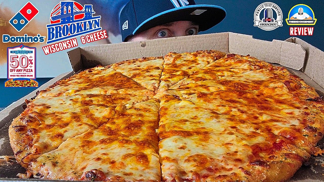 Dominos Pizza® Brooklyn Style Wisconsin 6 Cheese Pizza Review! 🧀🍕 | 50% OFF! | theendorsement
