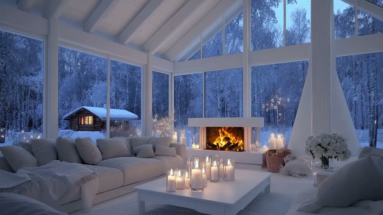 🎼💙 Winter Piano Ambience | Snow and Fireplace Atmosphere | Study Work Relax Meditation