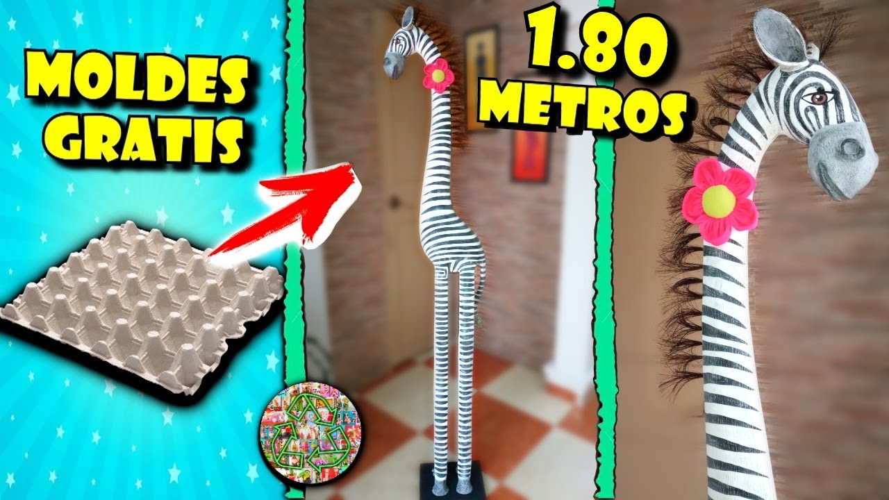 Diy CEBRA de 1.80 metros con masa de cartón de huevo y material reciclado (Moldes Gratis) | GdC