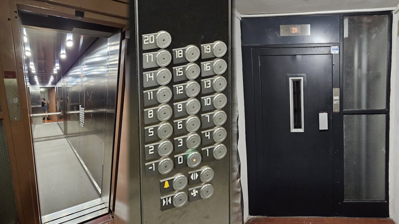 3x Highrise 1970s Končar lifts (mod. Kone) @ Prisavlje 6, Zagreb, Croatia