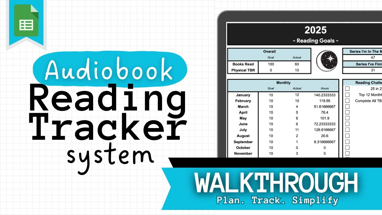 Audiobook Reading Tracker 2026 Edition | Google Sheets Listening Journal Walkthrough