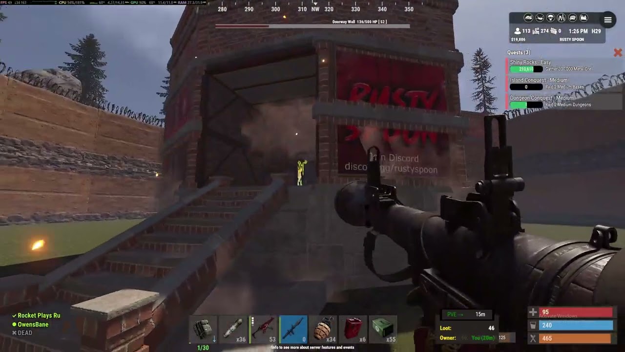 Rust Medium Raid Base #62 On Server Rusty Spoon US PVE 5x