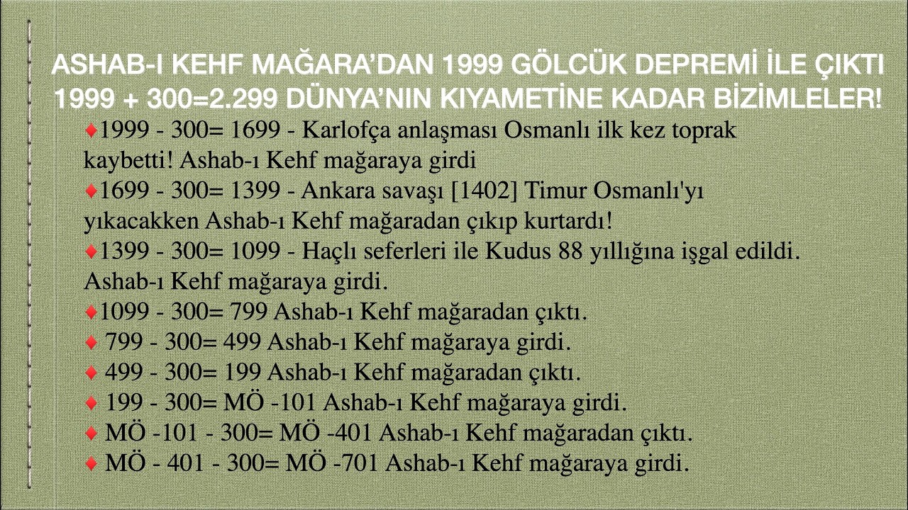 ASHAB-I KEHF MAĞARAYA 9 KEZ 300 YILLIĞINA GİRİP-&Ccedil;IKTI! 1999 İLA 2299 ARASINDA  YANIMIZDALAR!