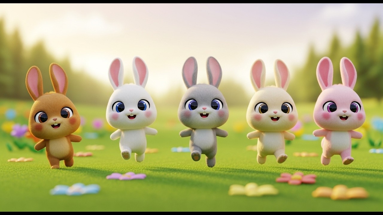 Five Little Bunny Friends Hop Hop Hop | Fun Animal Song & Counting Rhyme
