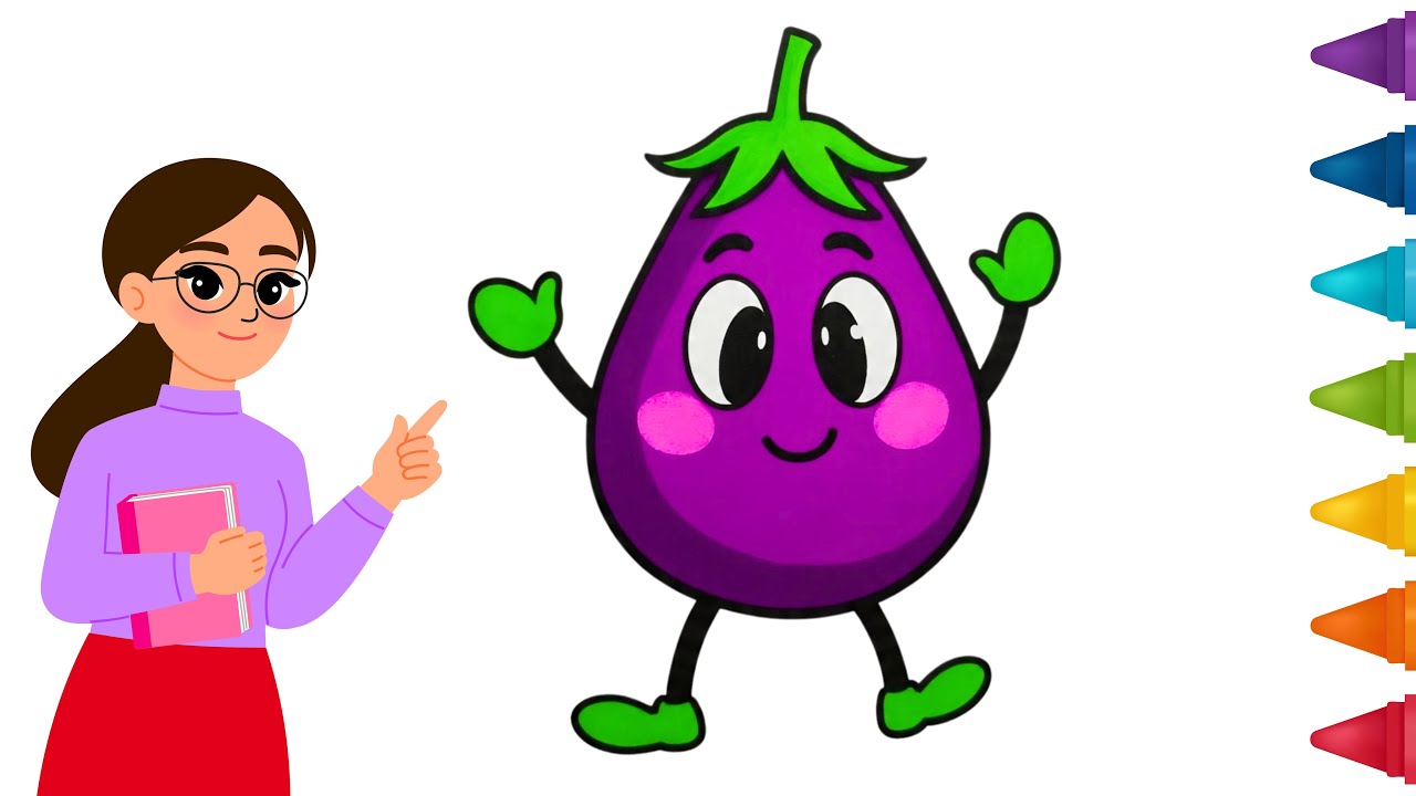 How to draw Cartoon eggplant drawing for kids