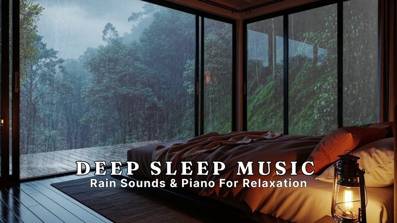 Soothing Deep Sleep Music + Soft Rain Sounds in Warm Bedroom with Calming Piano to Heal Your Mind
