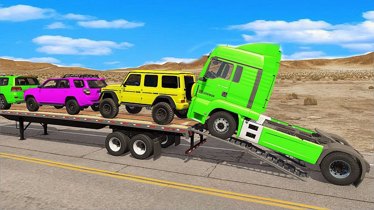 Flatbed Truck Mcqueen | Transportation with Truck - Pothole vs Car #14 - BeamNG.Drive