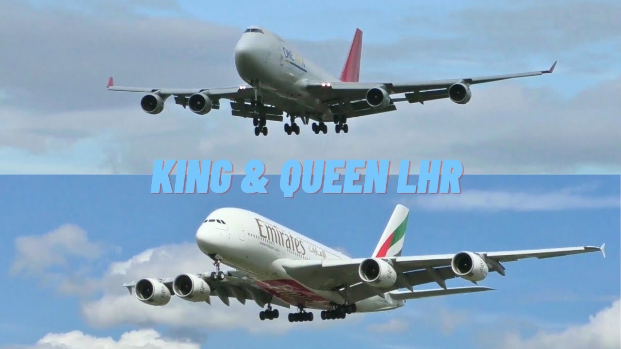 Emirates A380 and One Air 747 landing at Heathrow Airport