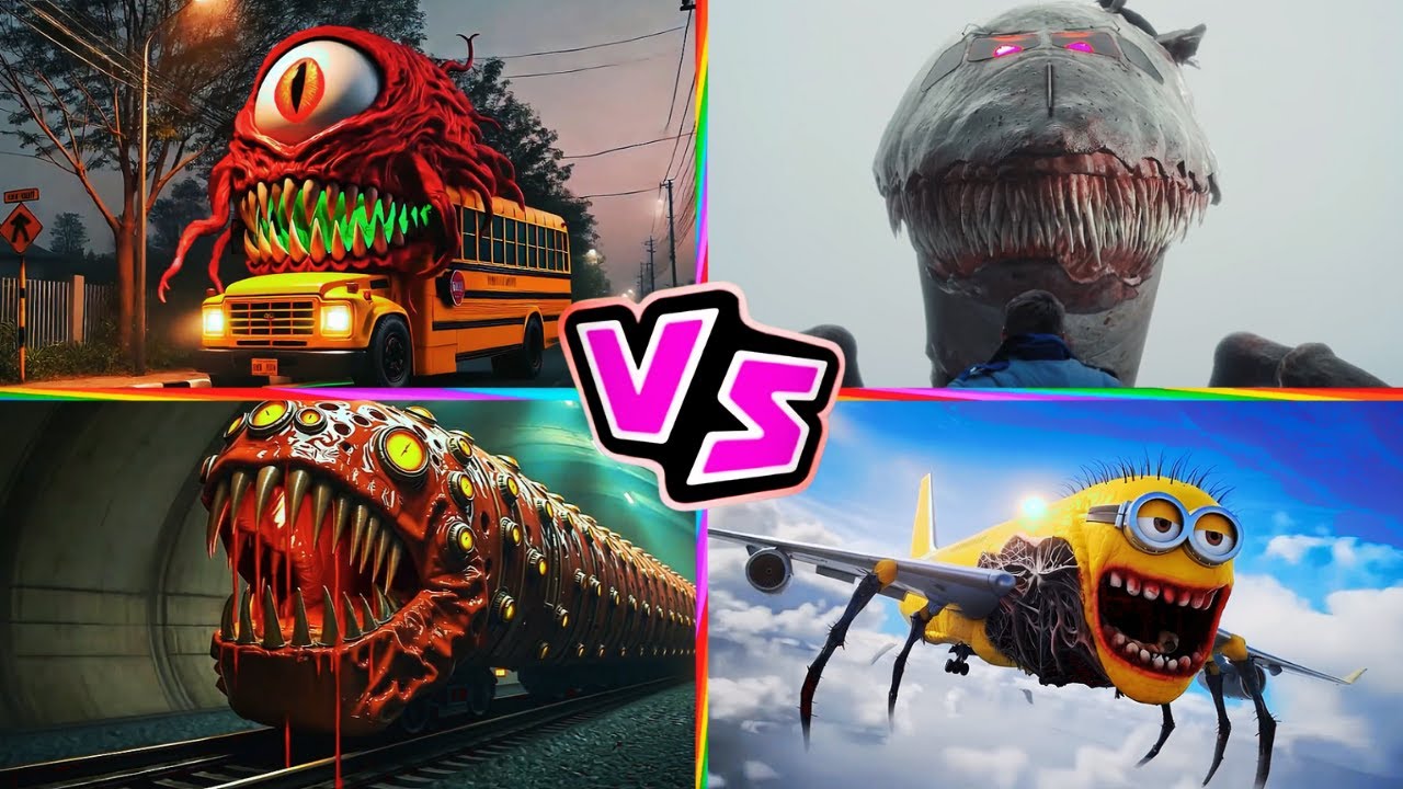 School Bus Monster 🆚 Infected Sky 🆚 TRAIN EATER 🆚 Minion INFECTED SKY 🎶 Tiles Hop EDM Rush
