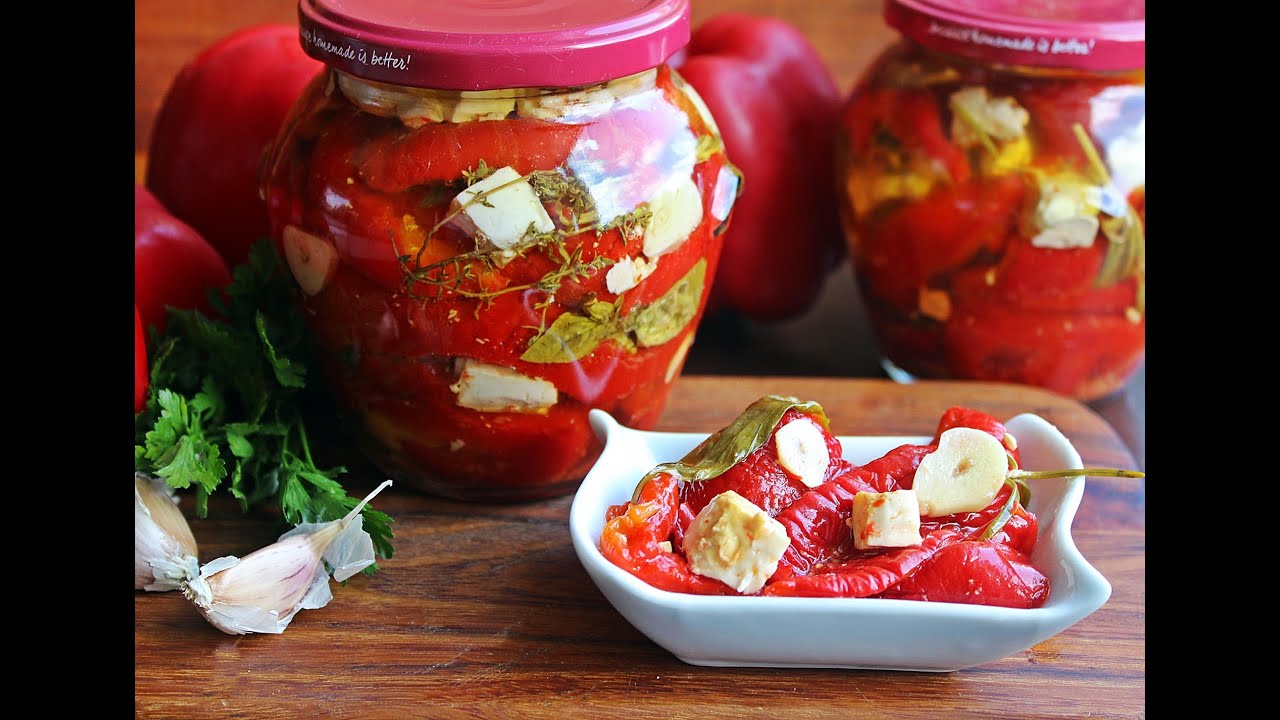 PIECZONA PASTERYZOWANA PAPRYKA Z ZIOŁAMI, CZOSNKIEM I SEREM FETA  #przetwory #przekąski #papryka