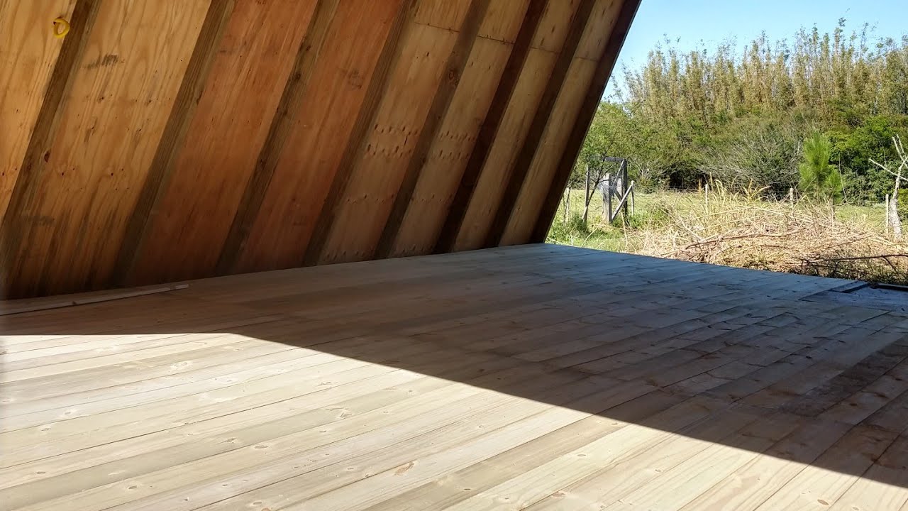 Pinus Tratado Colocação do Assoalho da Cabana A-frame Chalé Suíço passo a passo