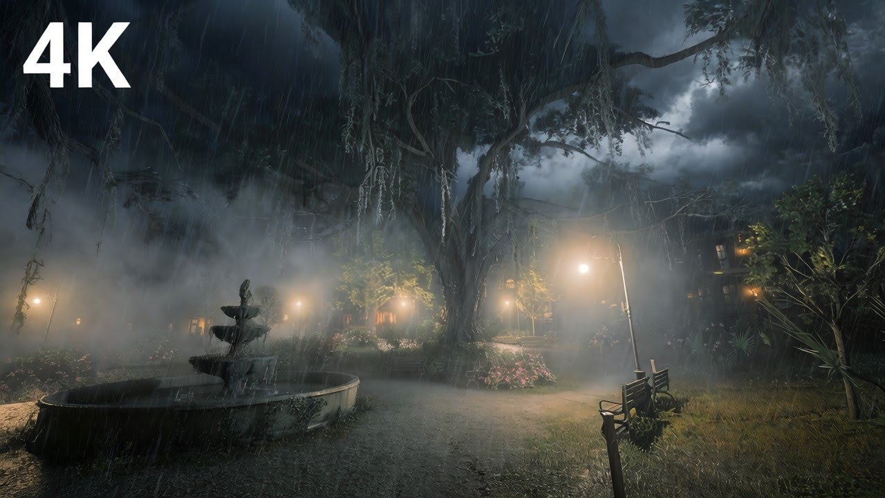 Find Peace in the Rainy Park 🌳💤   Full 10 Hours of ASMR Rainfall & Thunder for Anxiety & Insomnia
