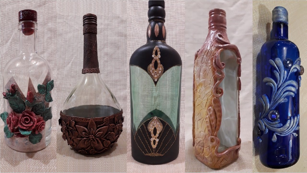 5 IDEIAS DE DECORAÇÃO DE GARRAFAS/ARTE EM GARRAFAS / Artesanato para garrafas de vidro 