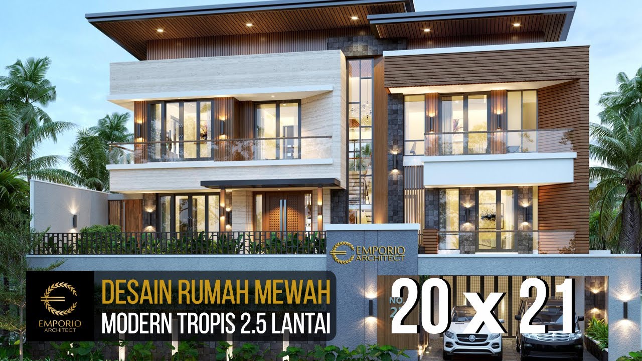 DESAIN RUMAH MEWAH STYLE MODERN TROPIS MILIK IBU FENNY DENGAN LEBAR 20M DAN PANJANG 21M