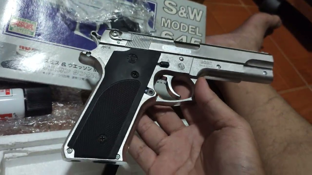 Unbox (แกะกล่อง) S&W M645 Point Gas gun custom silver model (Airsoft gun) Plastic Non blowback